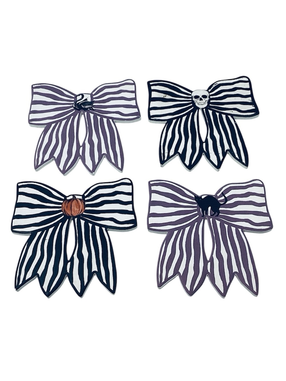 🐵 Halloween Bow Coasters - Purple & Black Striped Accent